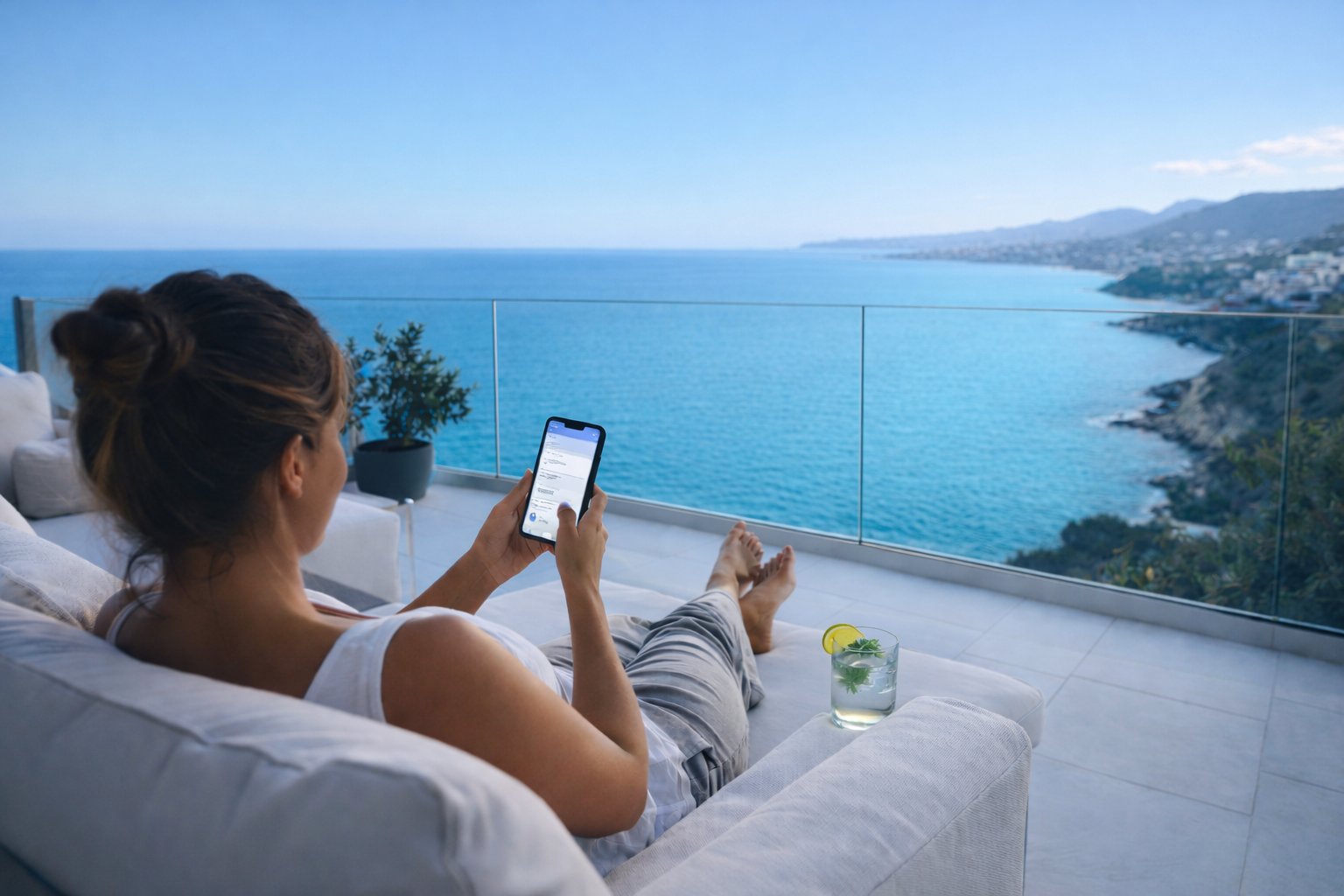 Aerial view of Mediterranean coastline with vacation properties