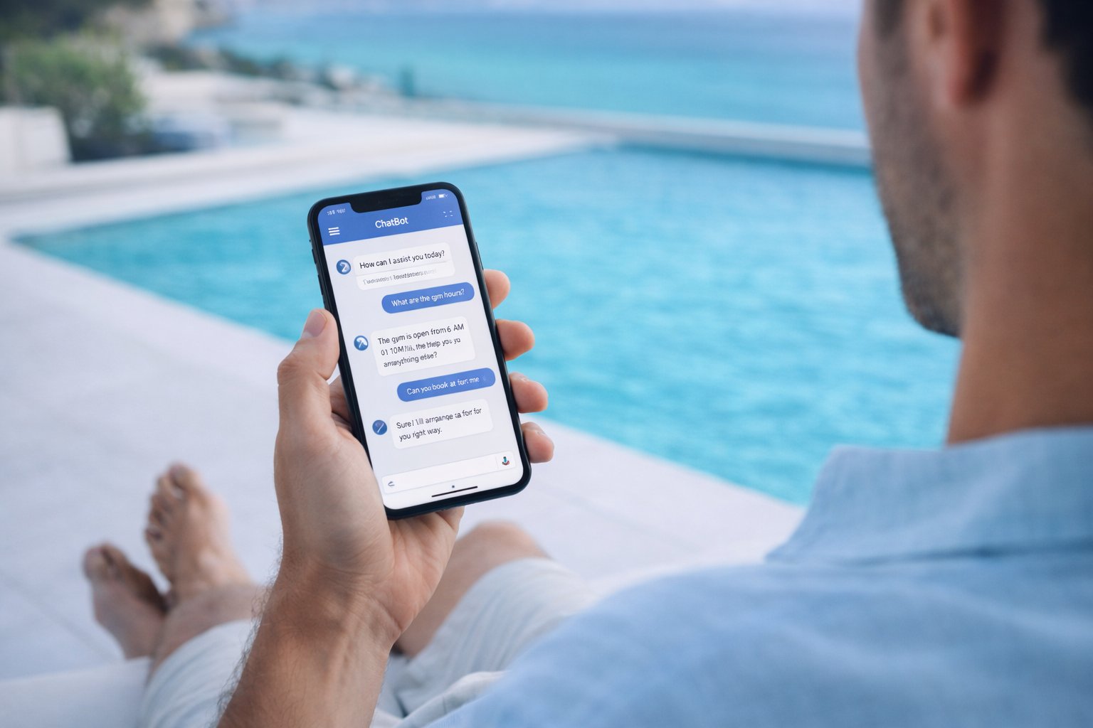 Guest using PropertyHost by the pool
